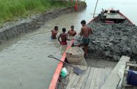 কীর্তনখোলা নদী পাড়ের মাটি কেটে নেয়া হচ্ছে ইটভাটায়