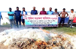 বাবুগঞ্জে দুই জেলেকে অর্থদণ্ডঃ বিপুল পরিমাণ জাল জব্দ