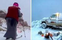 সৌদি আরবের একাধিক জায়গায় বিরল তুষারপাত (ভিডিও)