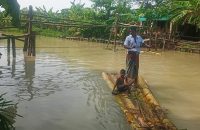 বরিশালে ভেঙে গেছে সাঁকো, কলাগাছের ভেলাই ভরসা ৩২ পরিবারের